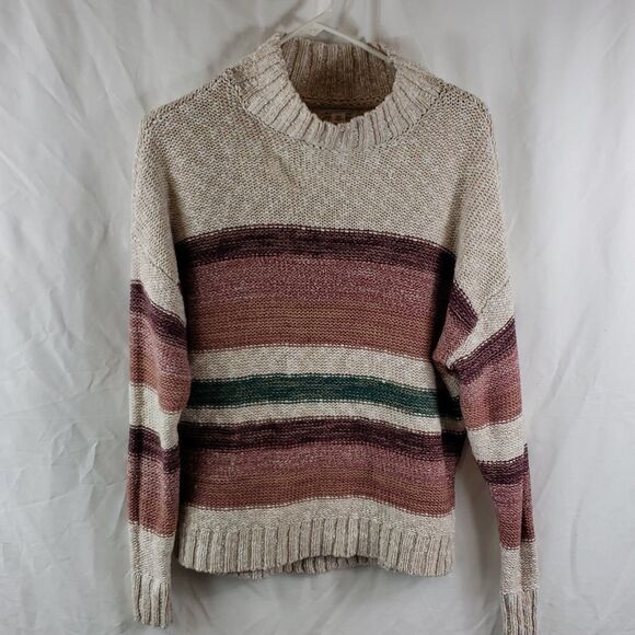 Melrose And Market Women's XXS Beige Red Green Striped Oversized Sweater - Picture 1 of 10